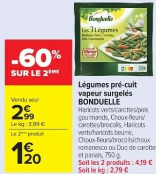 Légumes pré-cuit vapeur surgelés BONDUELLE