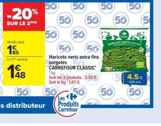 Haricots verts extra fins surgelés CARREFOUR CLASSIC