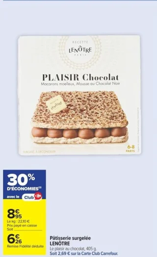 Pâtisserie surgelée LENÔTRE Plaisir au chocolat