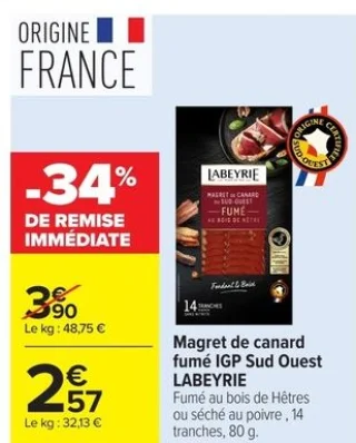 Magret de canard fumé IGP Sud Ouest LABEYRIE