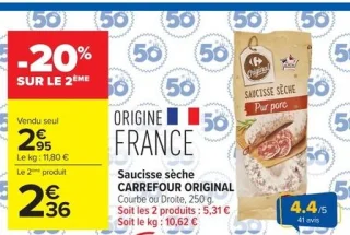 Saucisse sèche CARREFOUR ORIGINAL