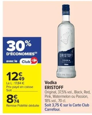 Vodka ERISTOFF Original, Pink, Watermelon ou Passion