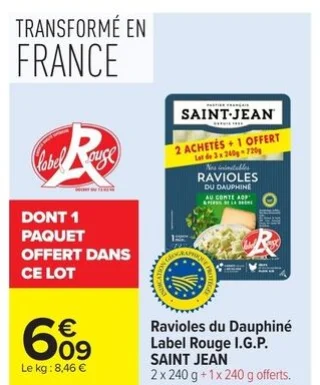 Ravioles du Dauphiné Label Rouge I.G.P. SAINT JEAN