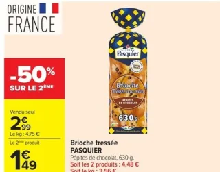 Brioche tressée PASQUIER pépites de chocolat