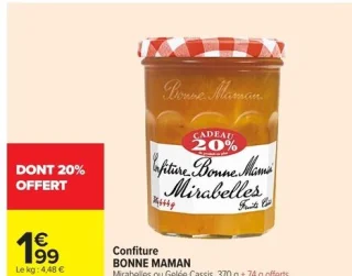 Confiture BONNE MAMAN Mirabelle ou Gelée Cassis