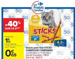 Snacks pour chat STICKS CARREFOUR COMPANINO