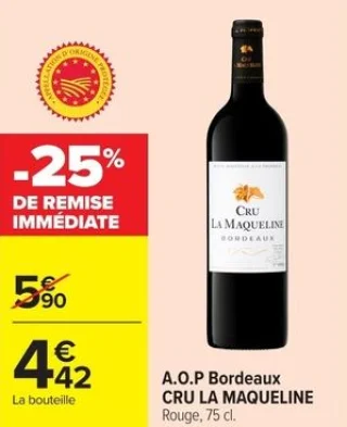 A.O.P Bordeaux CRU LA MAQUELINE Rouge, 75 cl.