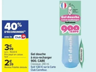 Gel douche à éco-recharger 900. CARE Classique