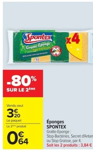 Éponges SPONTEX Gratte-Eponge : Stop-Bactéries, Secret d'Antan ou Stop Graisse, par 4.