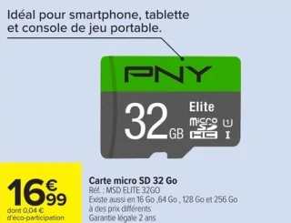 Carte micro SD 32 Go PNY