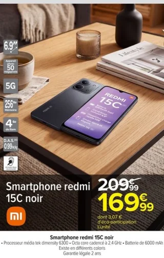Smartphone redmi 15C noir Xiaomi