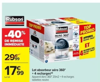 Lot absorbeur aéro 360° + 4 recharges Rubson