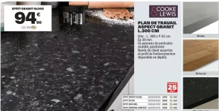 Cooke & Lewis Plan de travail aspect granit L.300 cm