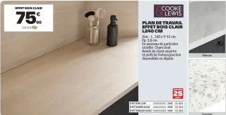 Cooke & Lewis Plan de travail effet bois clair L240 cm
