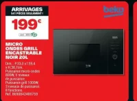 Micro Ondes Grill Encastrable Noir 20L Beko