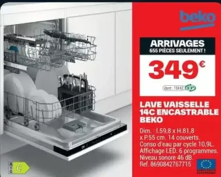 Lave Vaisselle 14C Encastrable Beko