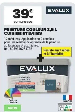 Evalux Peinture Couleur Cuisine et Bains 2,5 L