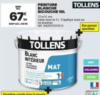 Peinture blanche bicouche 10L Tollens Mat