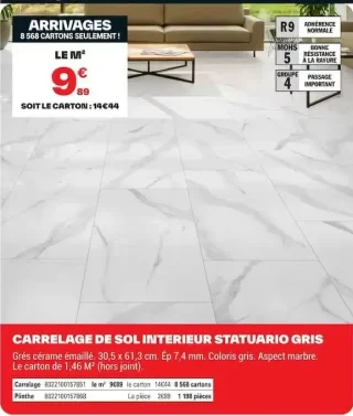 Carrelage de sol intérieur Statuario Gris