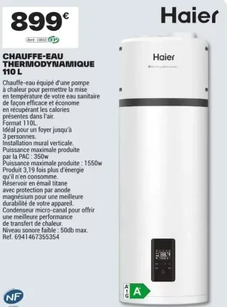 CHAUFFE-EAU THERMODYNAMIQUE 110 L Haier