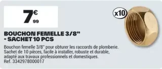 BOUCHON FEMELLE 3/8" - SACHET 10 PCS