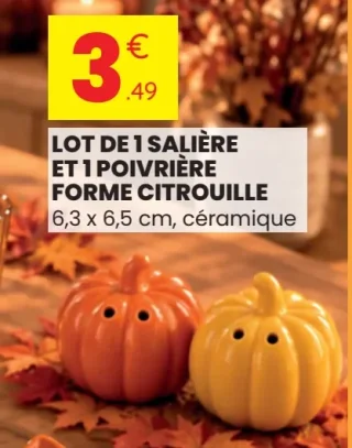 Lot de 1 salière et 1 poivrière forme citrouille