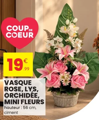 Vasque rose, lys, orchidée, mini fleurs