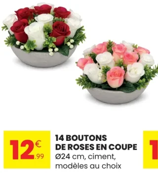 14 boutons de roses en coupe