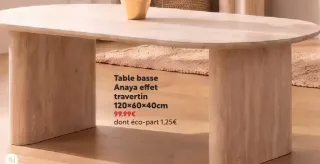 Table basse Anaya effet travertin