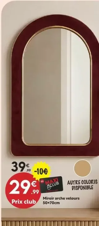 Miroir arche velours 50×70cm