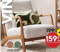 Fauteuil de salon Scott velours côtelé 64.5x75x83.5cm