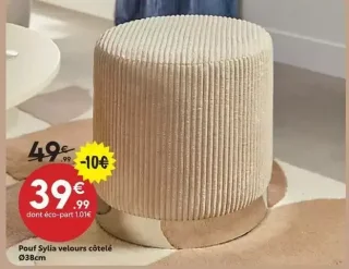 Pouf Sylia velours côtelé Ø38cm