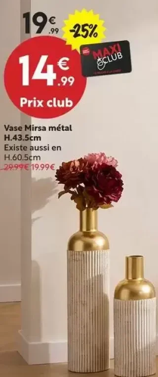 Vase Mirsa métal H.43.5cm
