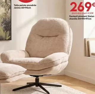 Fauteuil pivotant Stelan chenille 84×94×97cm