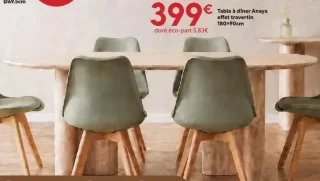Table à dîner Anaya effet travertin 180x90cm