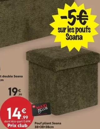 Pouf pliant Soana 38x38x38cm