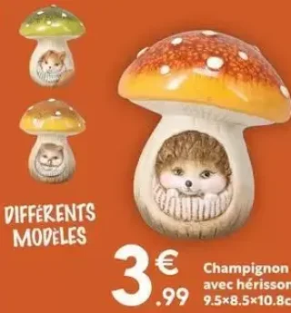 Champignon avec hérisson 9.5x8.5x10.8cm