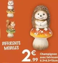 Champignon avec hérisson 6.3x6.3x15cm