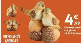 Oiseaux posés sur gland 14.5x7.3x14cm