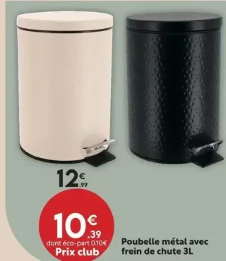 Poubelle métal avec frein de chute 3L