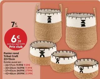 Panier rond Tribal Craft 22x15cm
