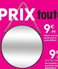 Miroir rond en métal noir et corde Ø38cm