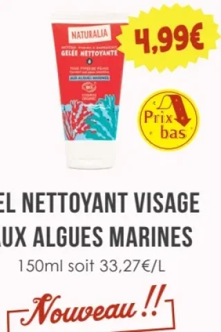 Gel nettoyant visage aux algues marines Naturalia