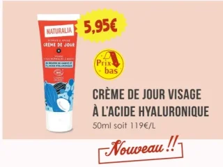 Crème de jour visage à l'acide hyaluronique Naturalia