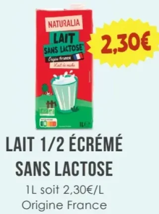 Lait 1/2 écrémé sans lactose Naturalia