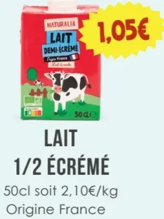 Lait 1/2 écrémé Naturalia