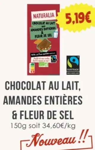 Naturalia Chocolat au Lait, Amandes Entières & Fleur de Sel