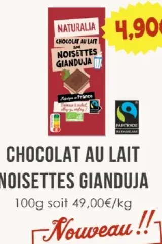 Naturalia Chocolat au Lait Noisettes Gianduja