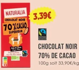 Naturalia Chocolat Noir 70% de Cacao Supérieur