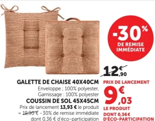GALETTE DE CHAISE 40X40CM / COUSSIN DE SOL 45X45CM